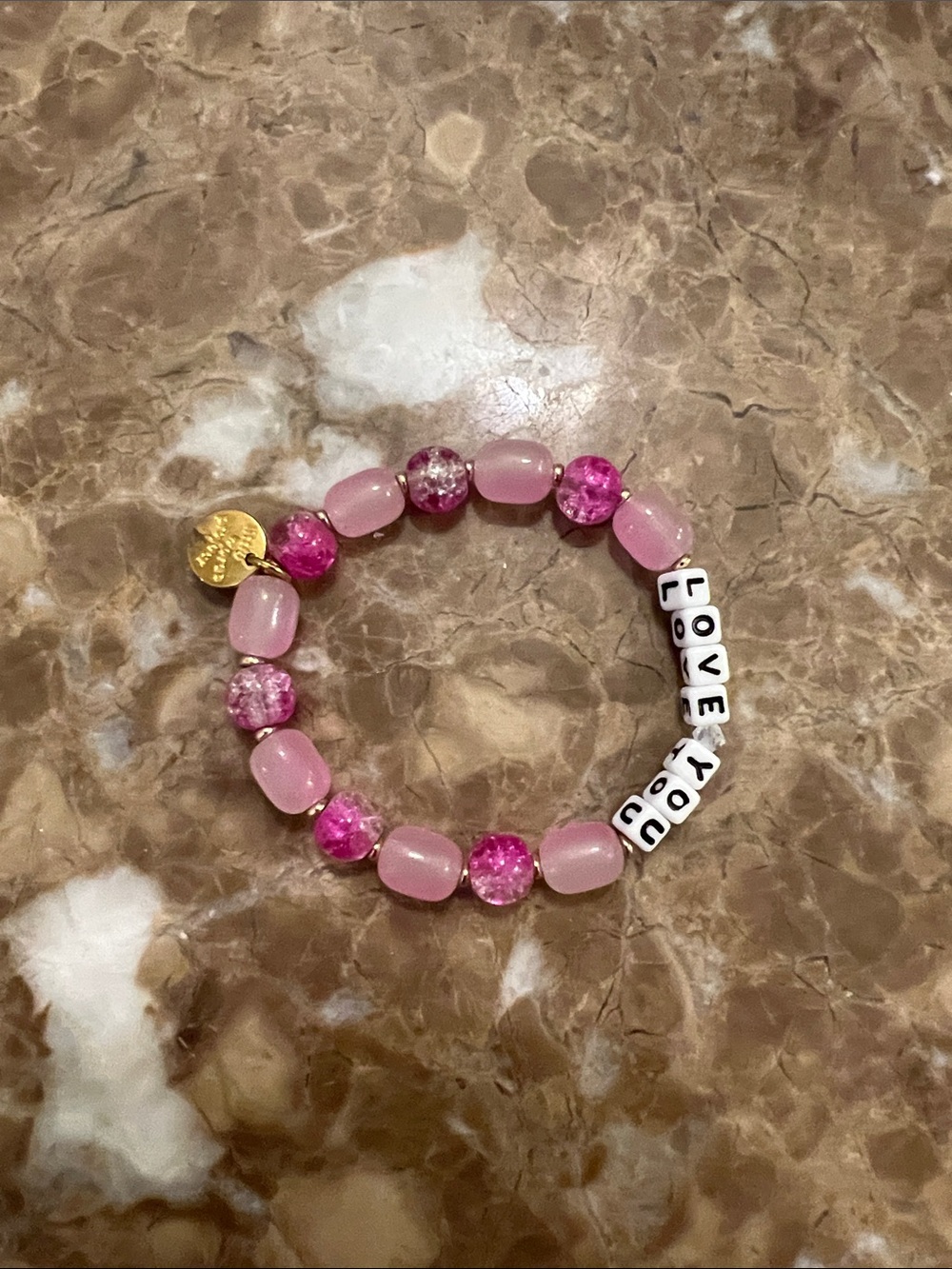 Pink 'LOVE YOU' Beaded Stretch Bracelet with Gold Accent Little Words Project